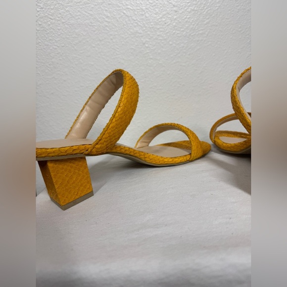 Nayla Dani Daffodil Yellow Sustainable Faux Reptile Snake Block Heel Sandal 7 - Picture 7 of 14